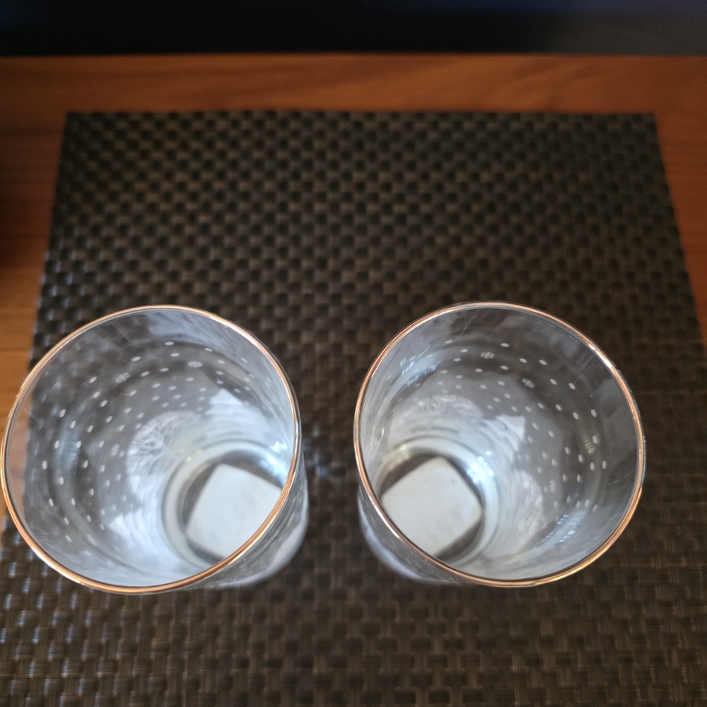 Set of 2 Libbey Frosted Pine High Ball Tumbler GlassesGold Rims New-No Box - Picture 2 of 3